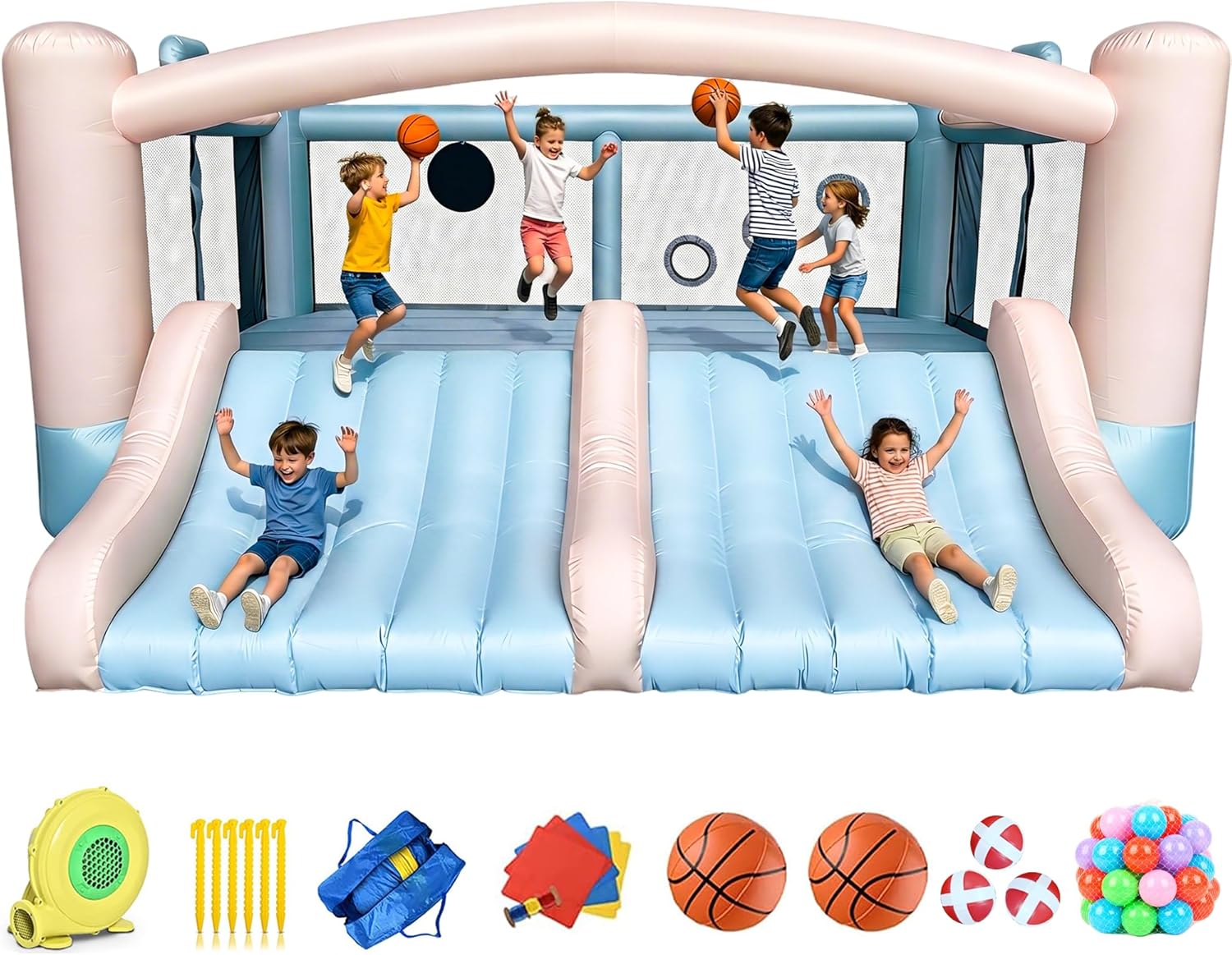 Party Games Kids Outdoor - Large 8-in-1 Inflatable Bounce House with