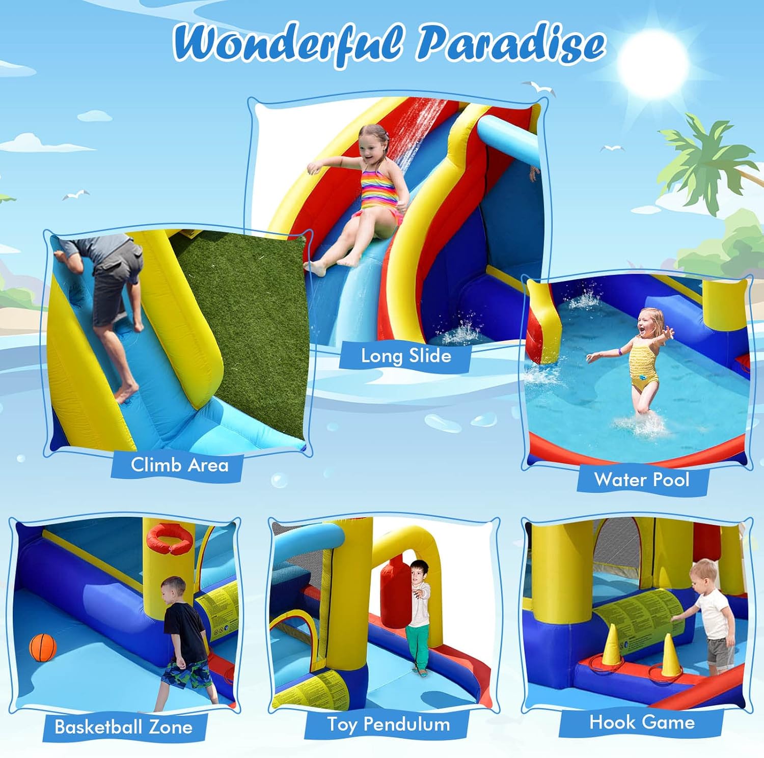 6-in-1 Inflatable Water Park B - Party Games Kids Outdoor 리뷰 및 가격